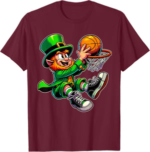 St Patrick's Day Irish Leprechaun Basketball Player Dunk T-Shirt - T-Shirt | Maroon