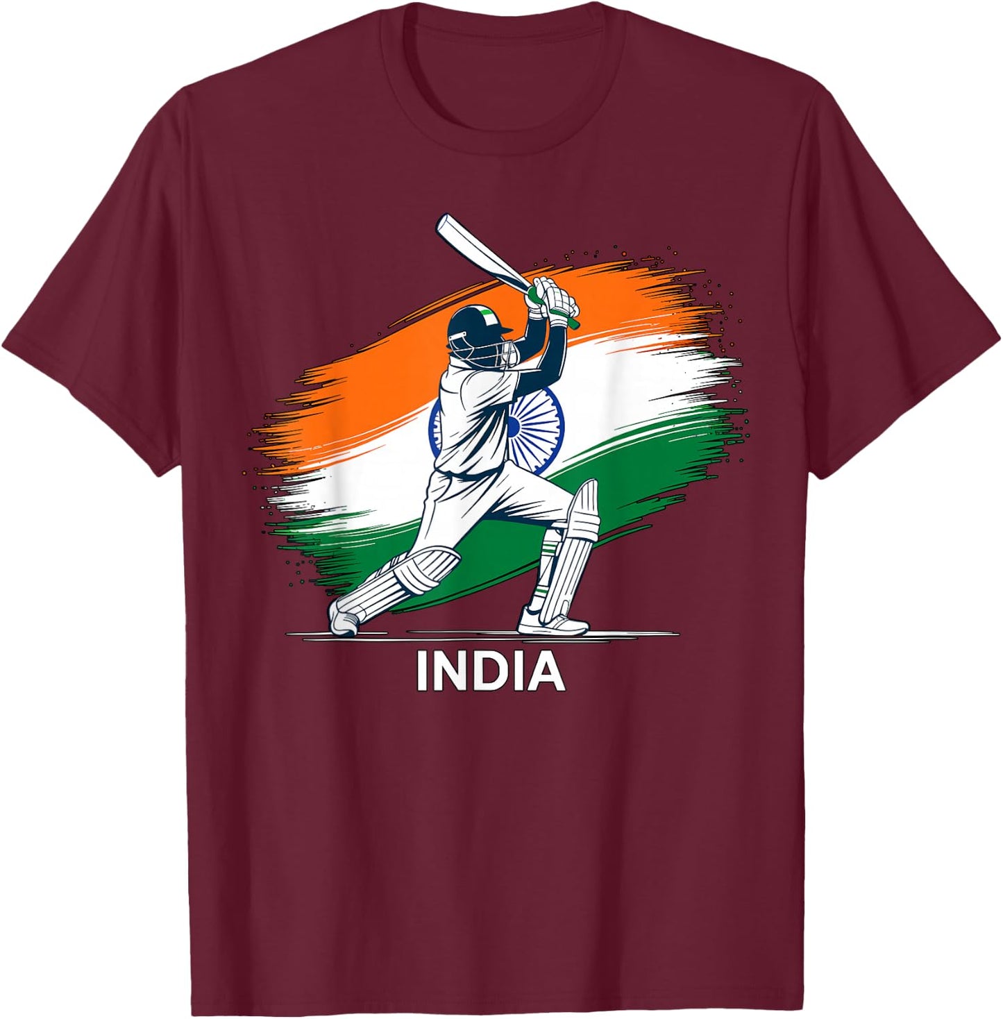 Indian Cricket with Flag T-Shirt - T-Shirt | Maroon