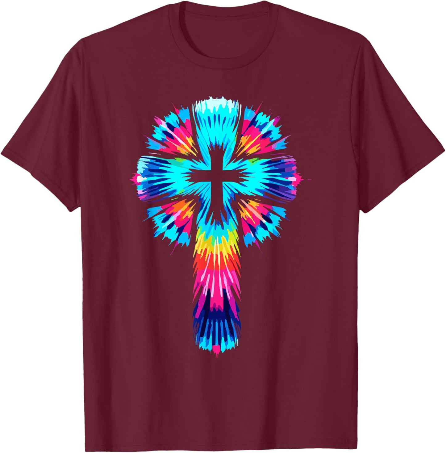 Religious Designs By ShirtZilla Vibrant Tie Dye Cross Christian Apparel Cross , Small, Black T-Shirt - T-Shirt | Maroon