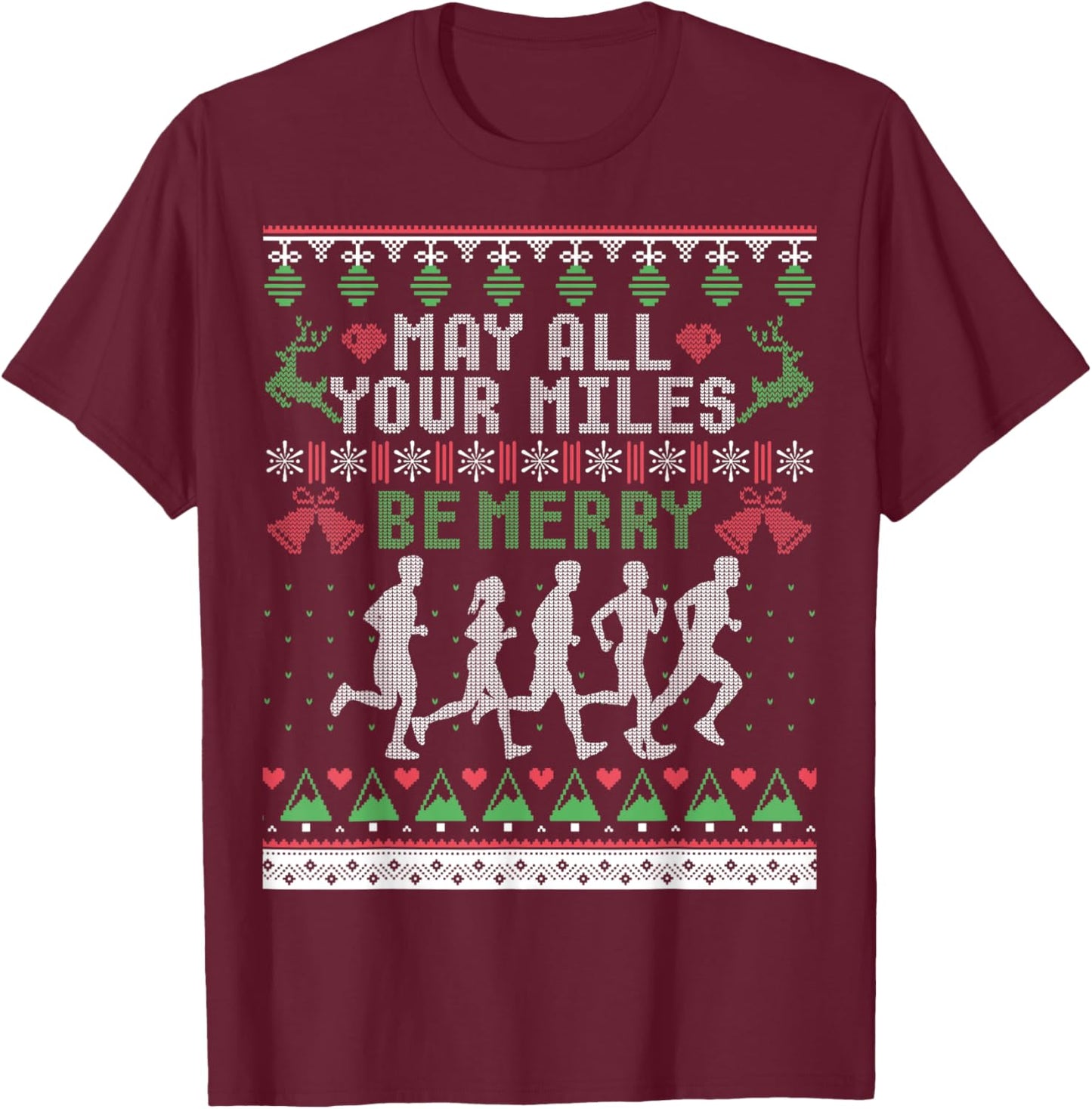 Funny Running Ugly Christmas Sweaters Shirt Runner T-Shirt - T-Shirt | Maroon