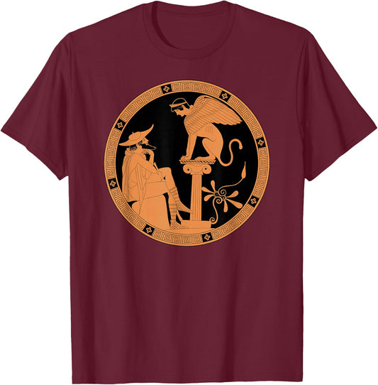 Oedipus and the Sphinx of Thebes T-Shirt - T-Shirt | Maroon