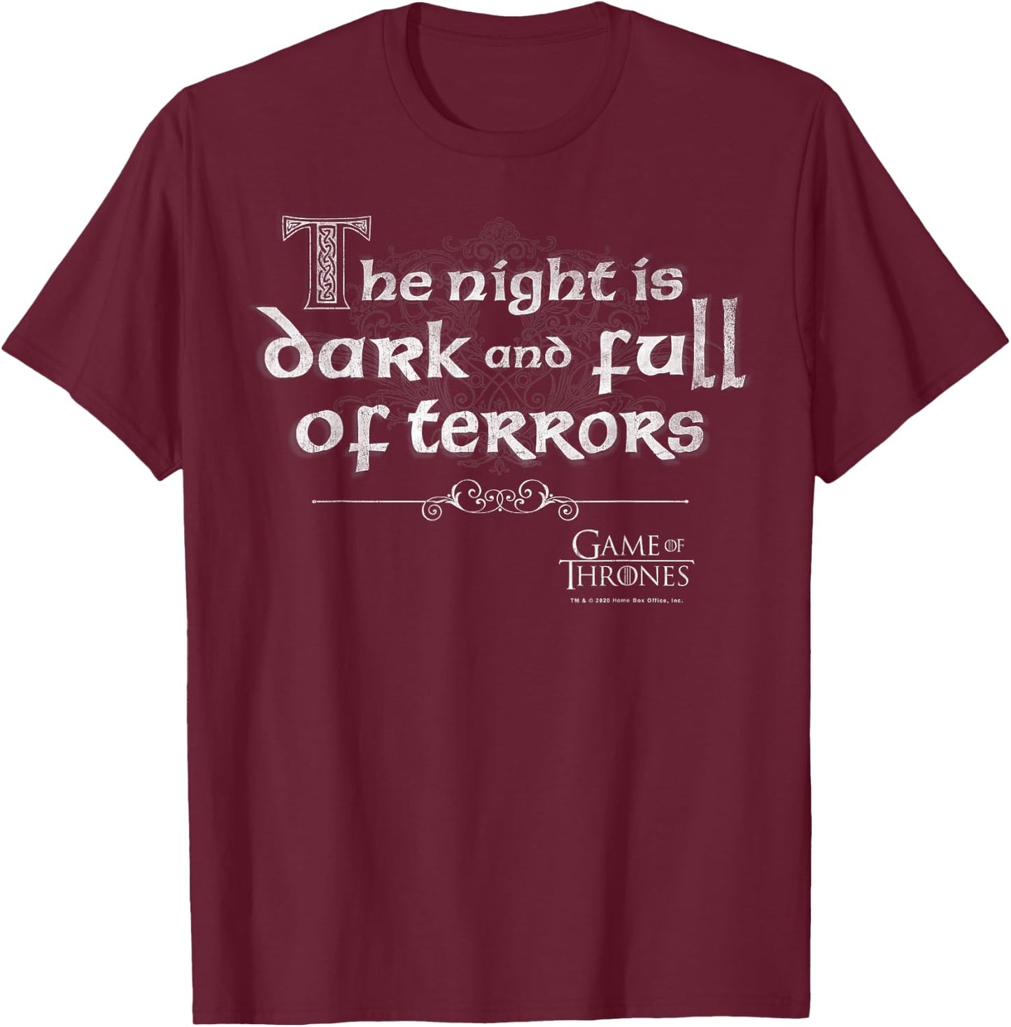 Game of Thrones The Night is Dark and Full of Terrors T-Shirt - T-Shirt | Maroon
