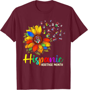 National Hispanic Heritage Month Sunflower All Countries T-Shirt - T-Shirt | Maroon
