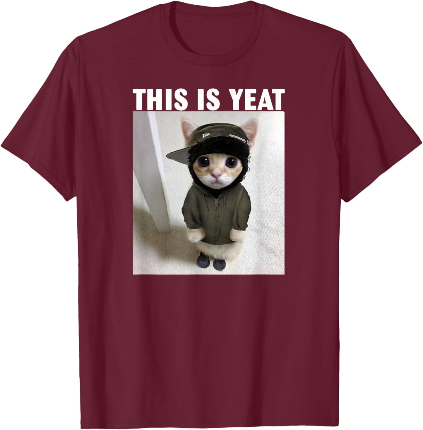 Cat This is Yeat Meme T-Shirt - T-Shirt | Maroon
