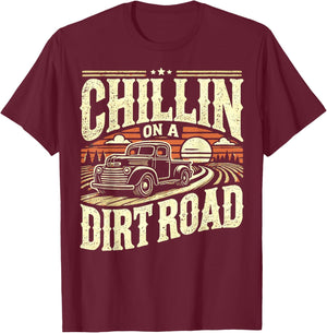 Western Cowboy Chillin On A Dirt Road Country Music T-Shirt - T-Shirt | Maroon