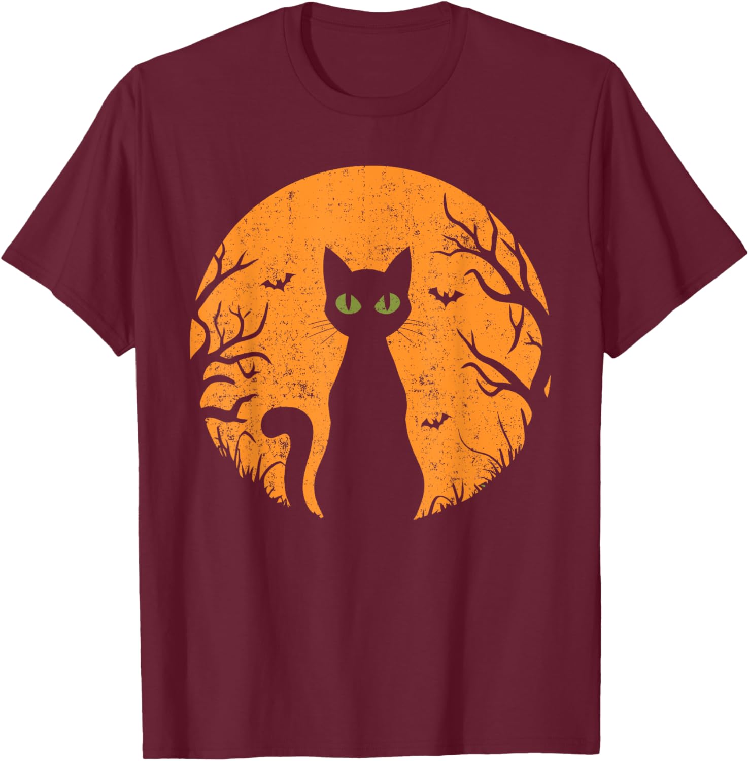Vintage Scary Halloween Cat Costume Retro Cat Moon Men Women Kids T-Shirt - T-Shirt | Maroon
