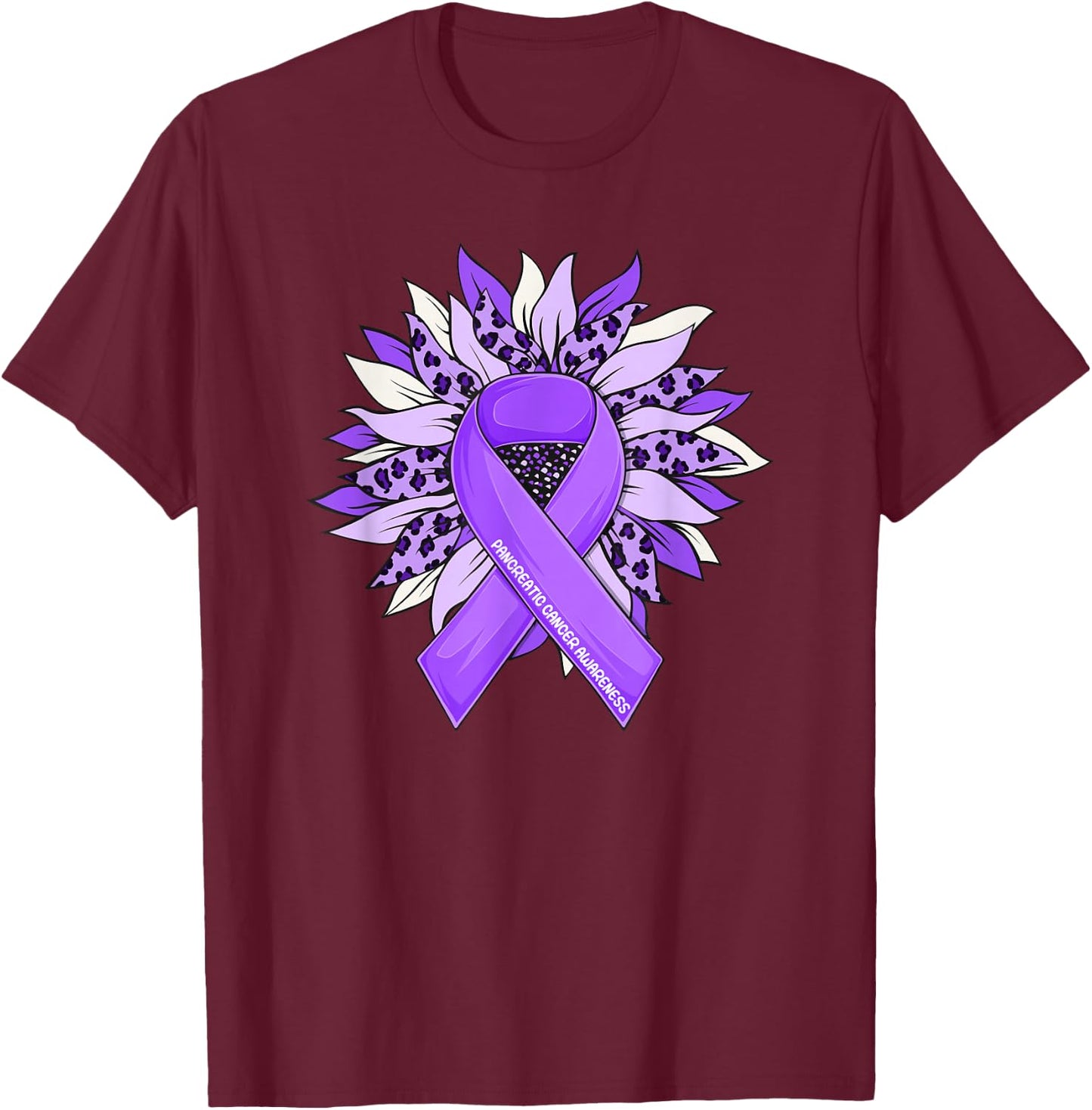 Pancreatic Cancer Sunflower Pancreatic Cancer Awareness T-Shirt - T-Shirt | Maroon