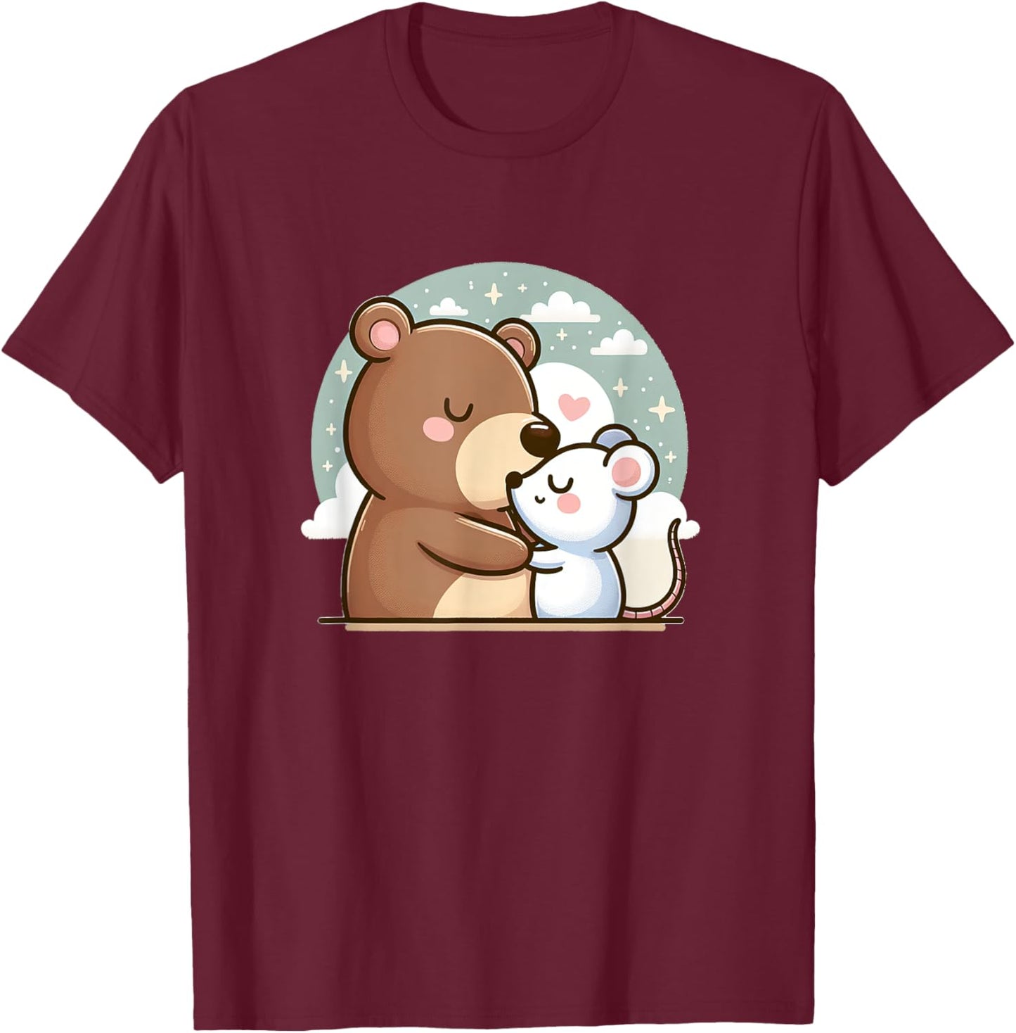 Cuddling Bear And Mouse In Love T-Shirt - T-Shirt | Maroon