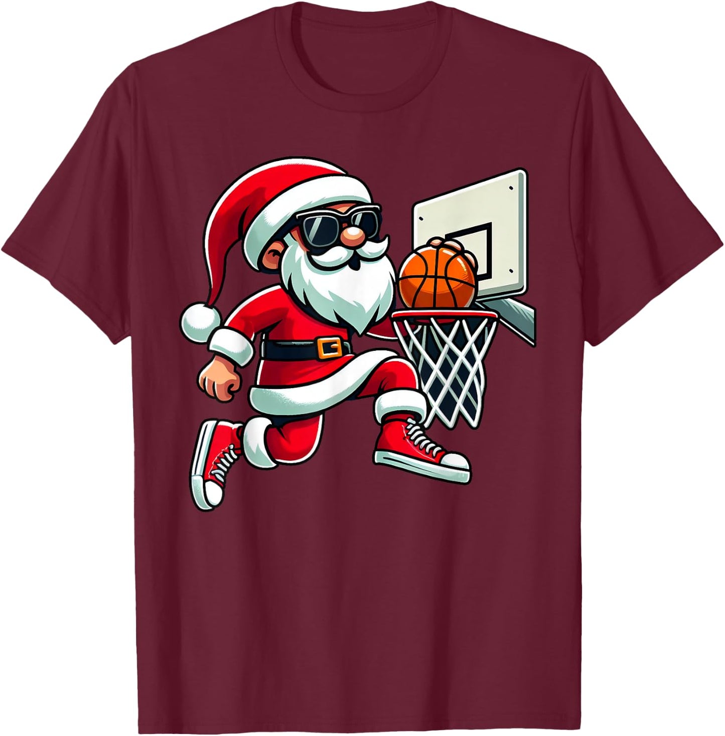 Christmas Santa Claus Dunking A Basketball Boys Kids Xmas T-Shirt - T-Shirt | Maroon