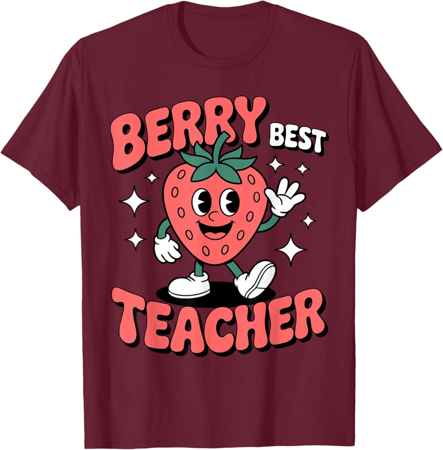 Teacher Retro Strawberry Berry Best Teacher T-Shirt - T-Shirt | Maroon