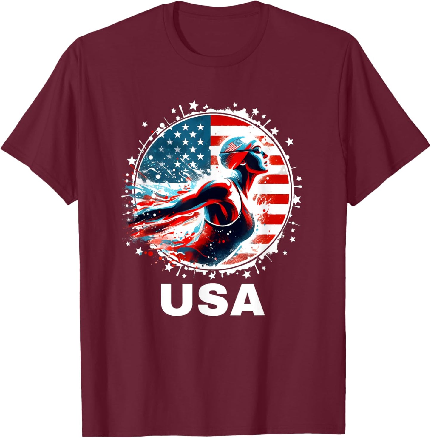 Swimming United States Team Apparel American Flag Swimming Kids Men T-Shirt - T-Shirt | Maroon