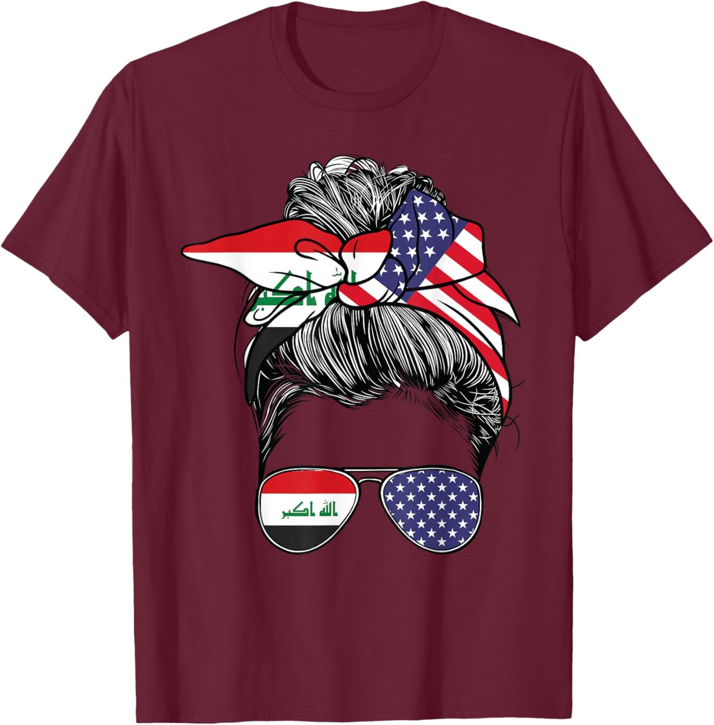 Iraqi Flag Iraq Women American USA Heritage Iraq T-Shirt - T-Shirt | Maroon