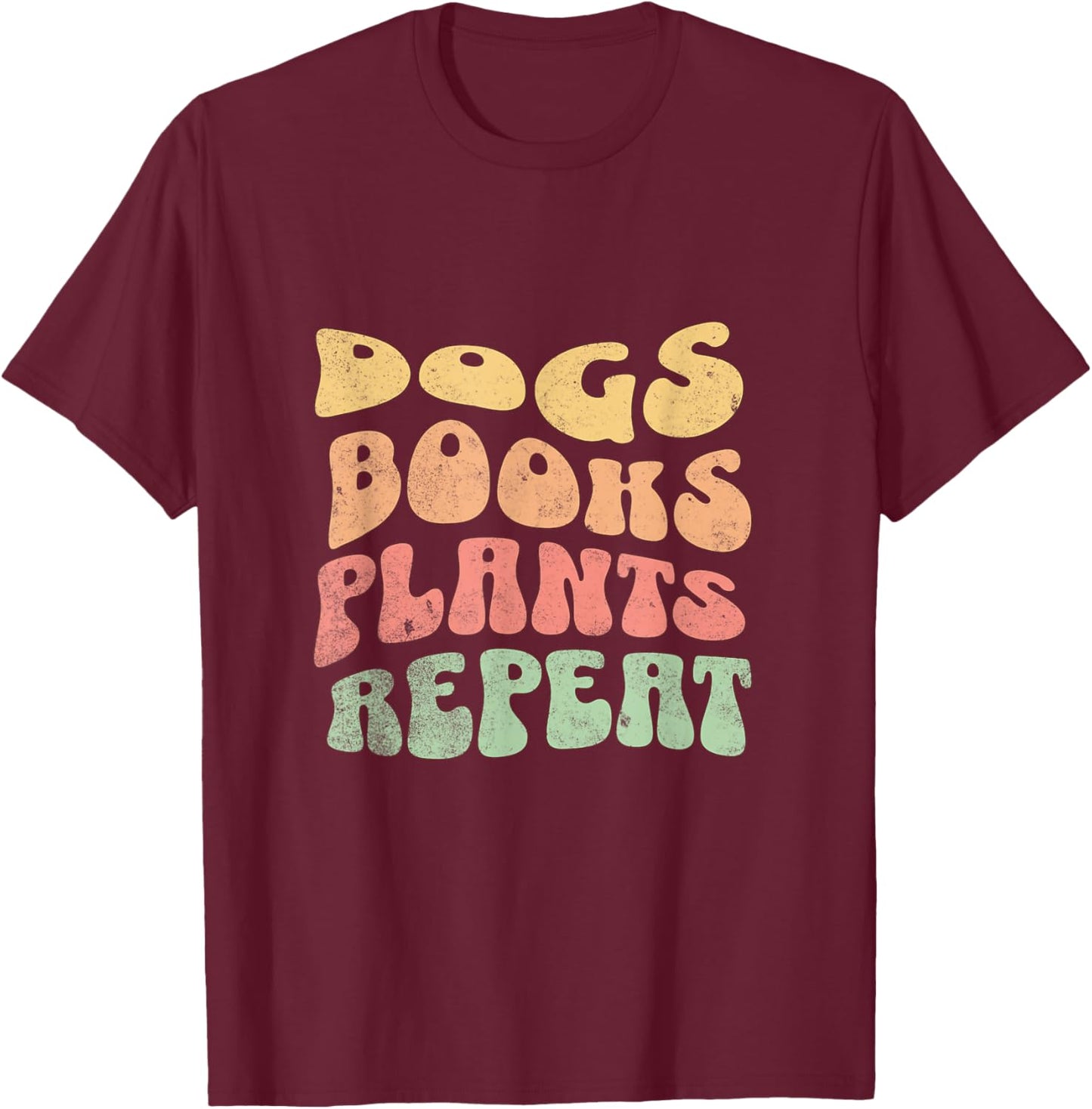 Colorful Dogs Books Plants Repeat T-Shirt - T-Shirt | Maroon