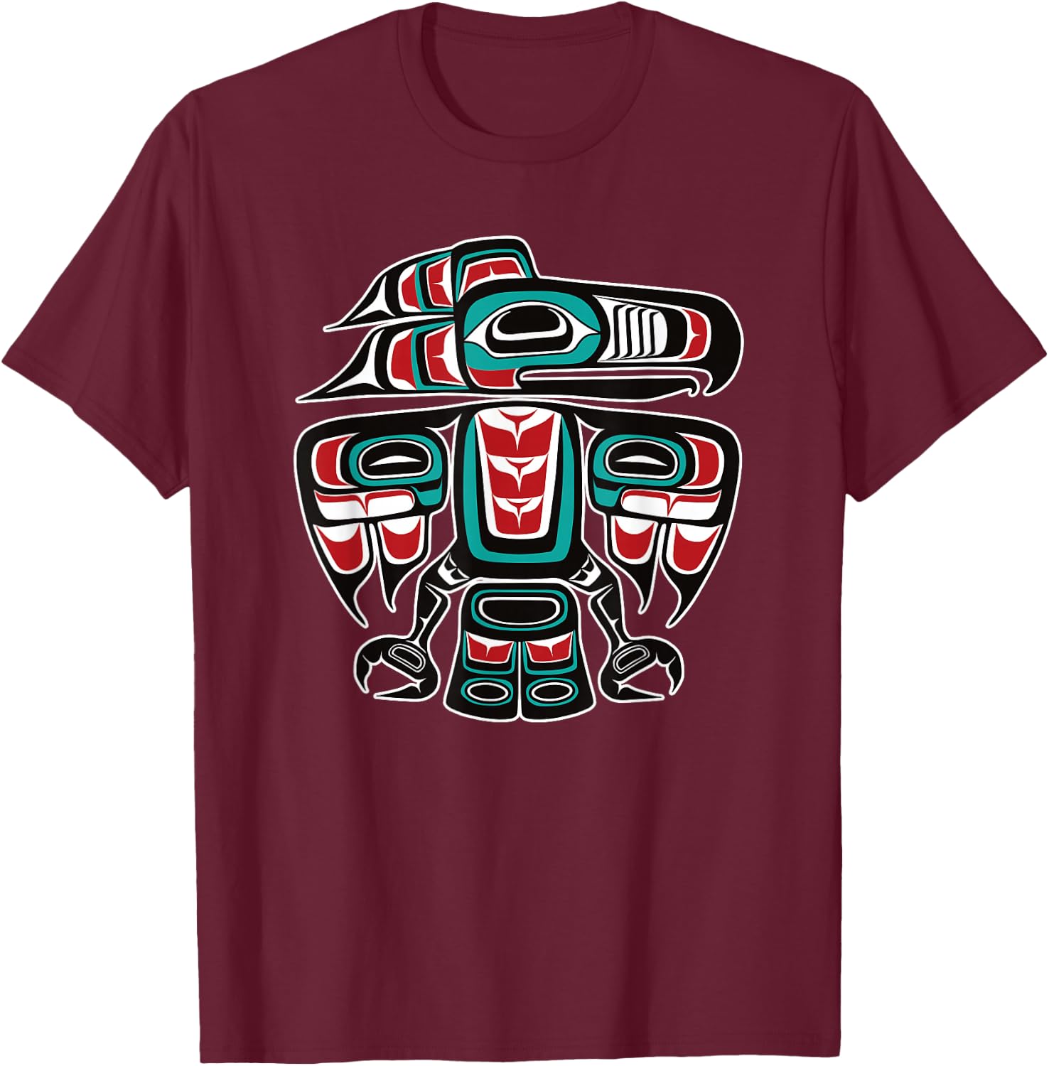 Northwest Pacific Haida Tlingit Native Raven Totem T-Shirt - T-Shirt | Maroon