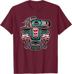 Northwest Pacific Haida Tlingit Native Raven Totem T-Shirt - T-Shirt | Maroon