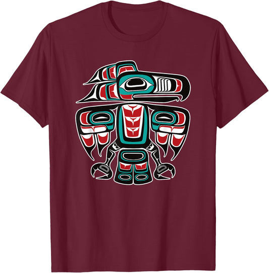 Northwest Pacific Haida Tlingit Native Raven Totem T-Shirt - T-Shirt | Maroon