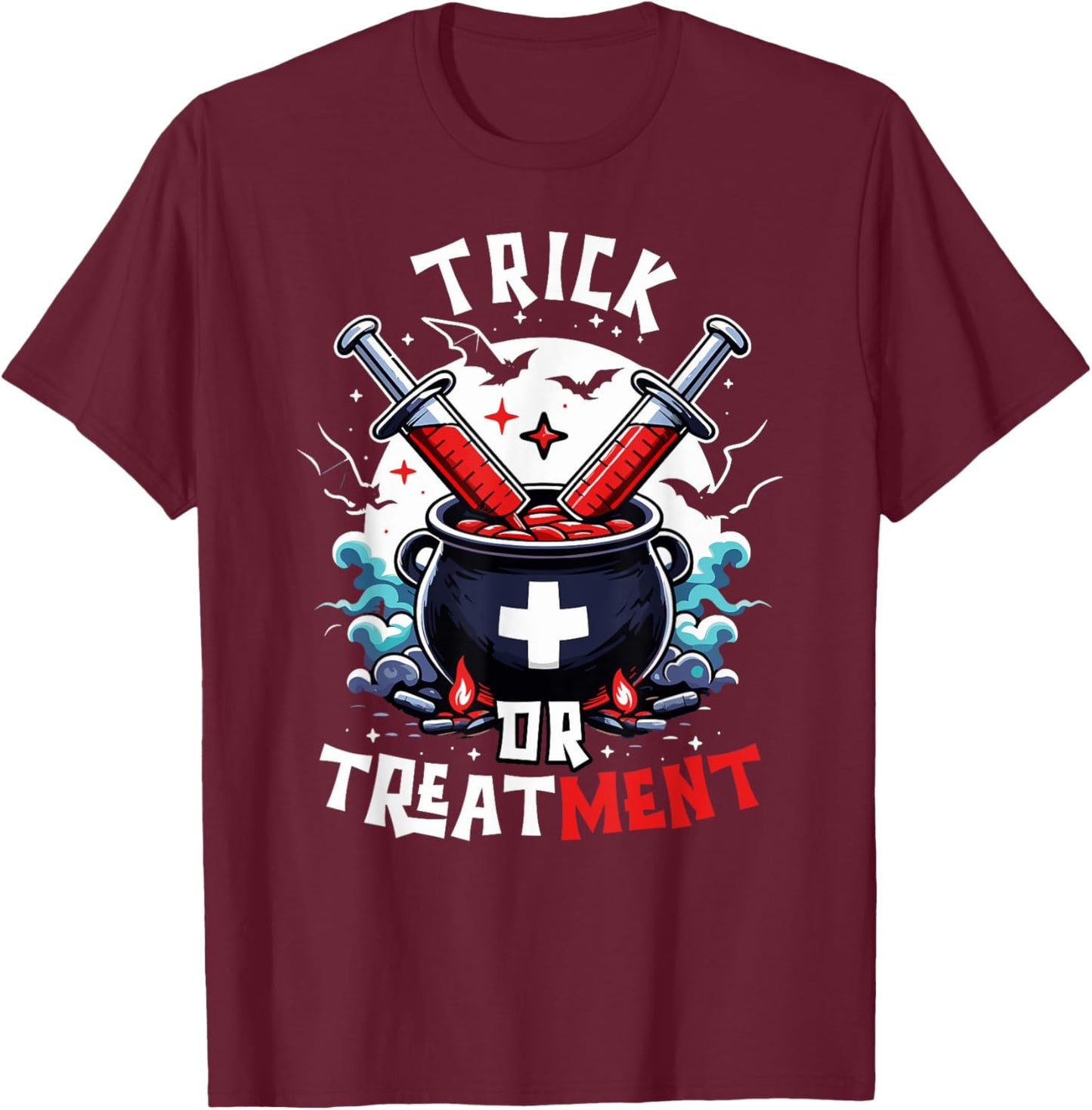 Trick Or Treatment Nurse Halloween Paramedic Doctor T-Shirt - T-Shirt | Maroon