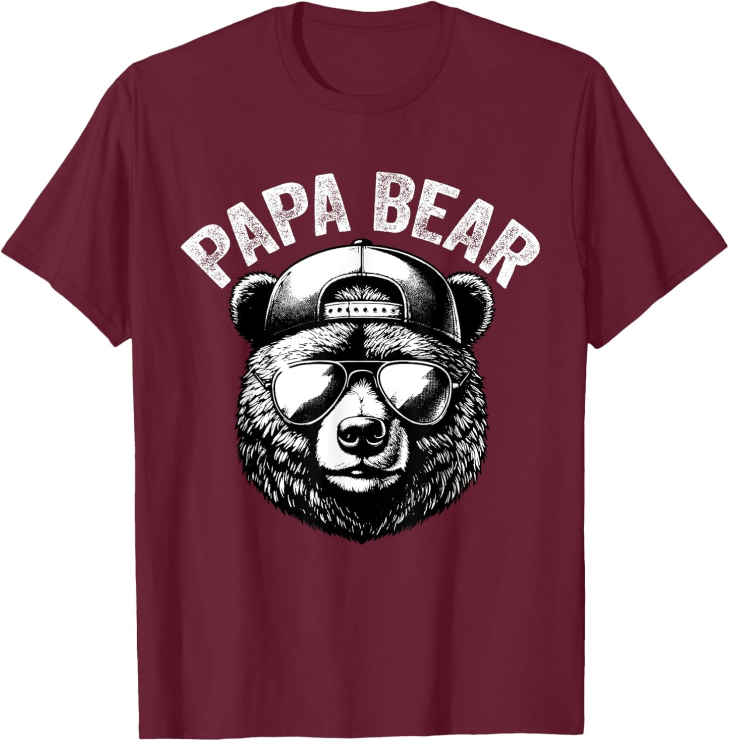 Papa Bear Face Grizzly Fathers Day Bear Lover T-Shirt - T-Shirt | Maroon