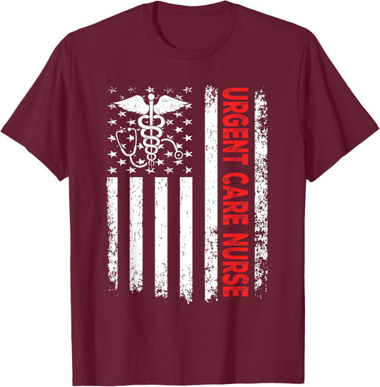 Urgent Care Nurse American Flag 4th of July Registered Nurse Women Men T-Shirt - T-Shirt | Maroon