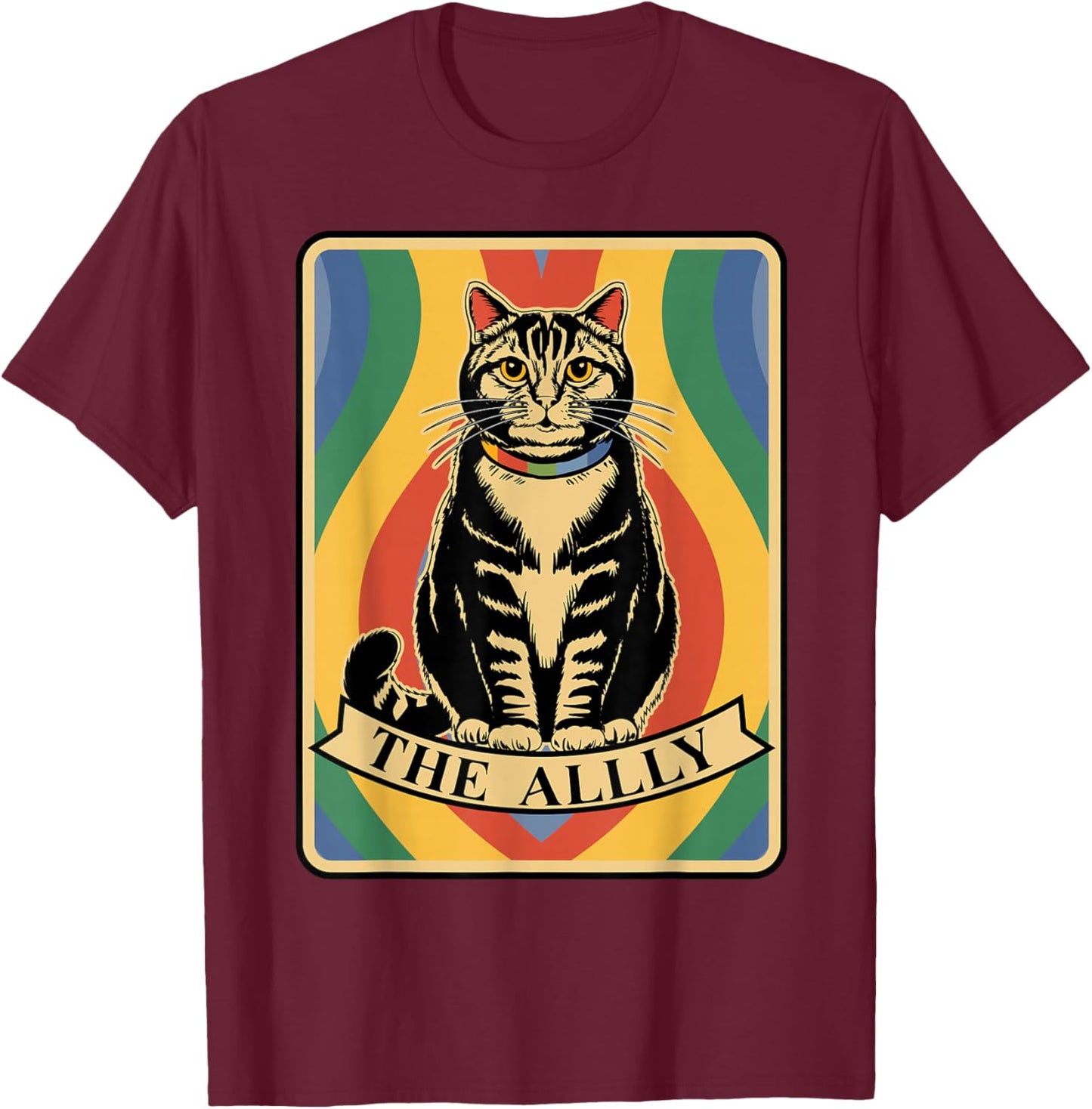 LGBT Ally Cat Tarot Card Gay Pride Month Rainbow Flag LGBTQ T-Shirt - T-Shirt | Maroon