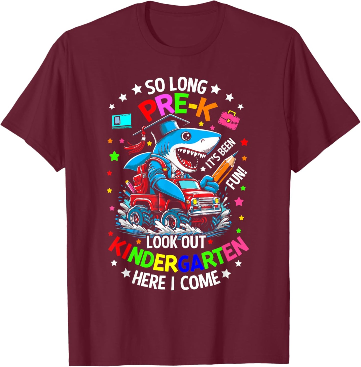 So long pre k its been fun shark shirt last day of prek 2024 T-Shirt - T-Shirt | Maroon