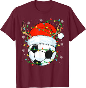 Santa Soccer Ball Xmas Lights Christmas Soccer Player T-Shirt - T-Shirt | Maroon