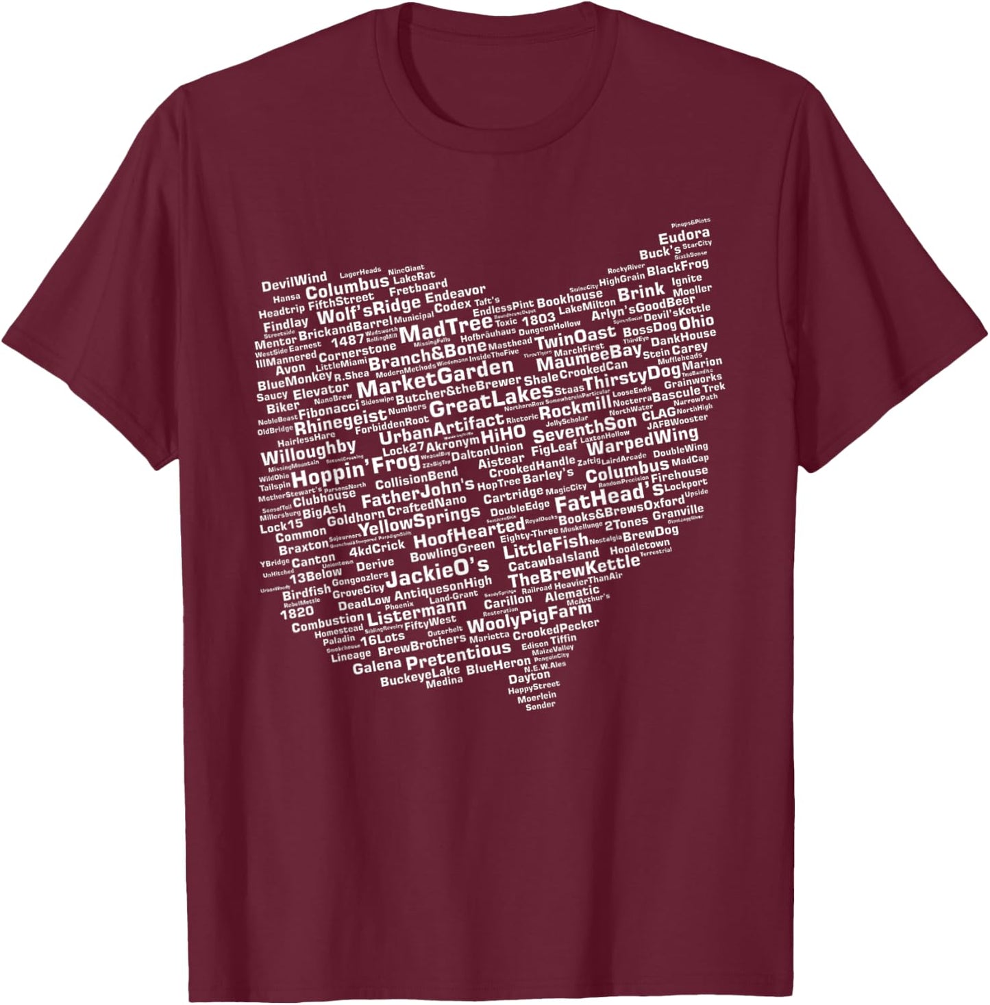 Cracked Toad Design Co. Ohio Breweries - Men's Black Classic Fit Short Sleeve - Small T-Shirt - T-Shirt | Maroon