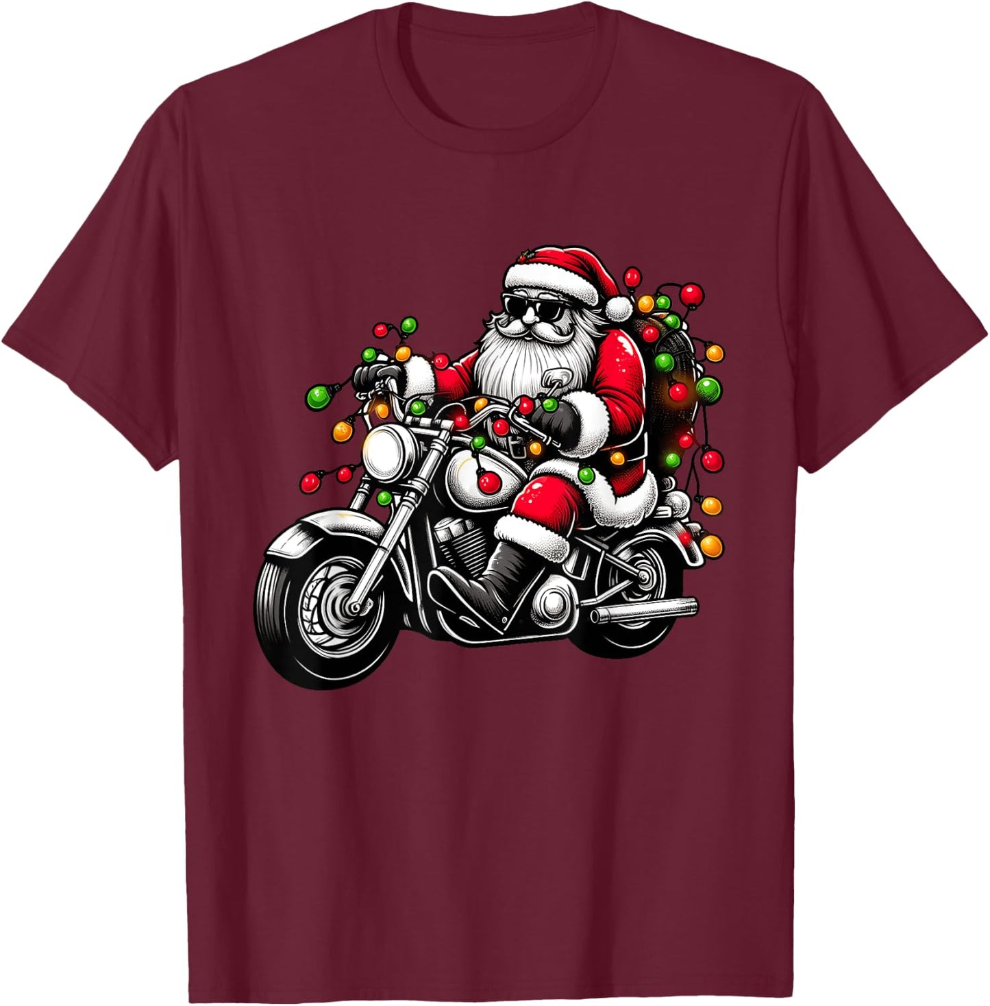Santa Riding Motorcycle Funny Christmas Biker Toddler Kids T-Shirt - T-Shirt | Maroon
