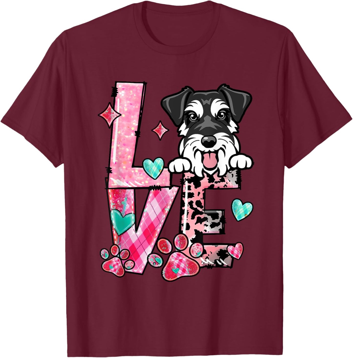 Mini Schnauzer Dog I Love My Dog Fur Baby Valentines Day T-Shirt - T-Shirt | Maroon