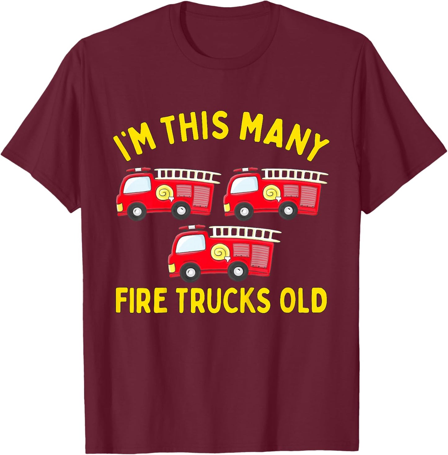 Kids Fire Truck 3rd Birthday Boy Toddler Firefighter 3 Three T-Shirt - T-Shirt | Maroon