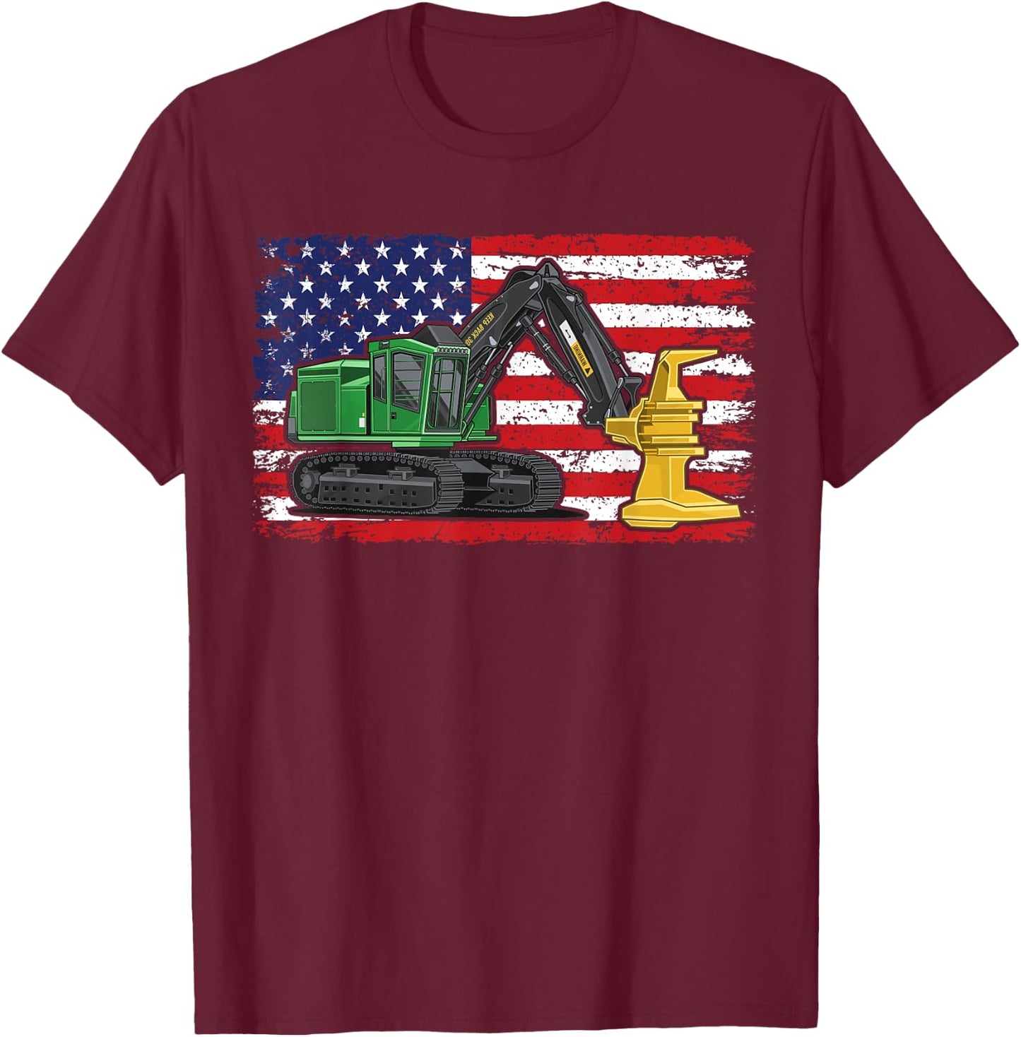 Feller Buncher USA American Flag Patriotic Tree Logger T-Shirt - T-Shirt | Maroon