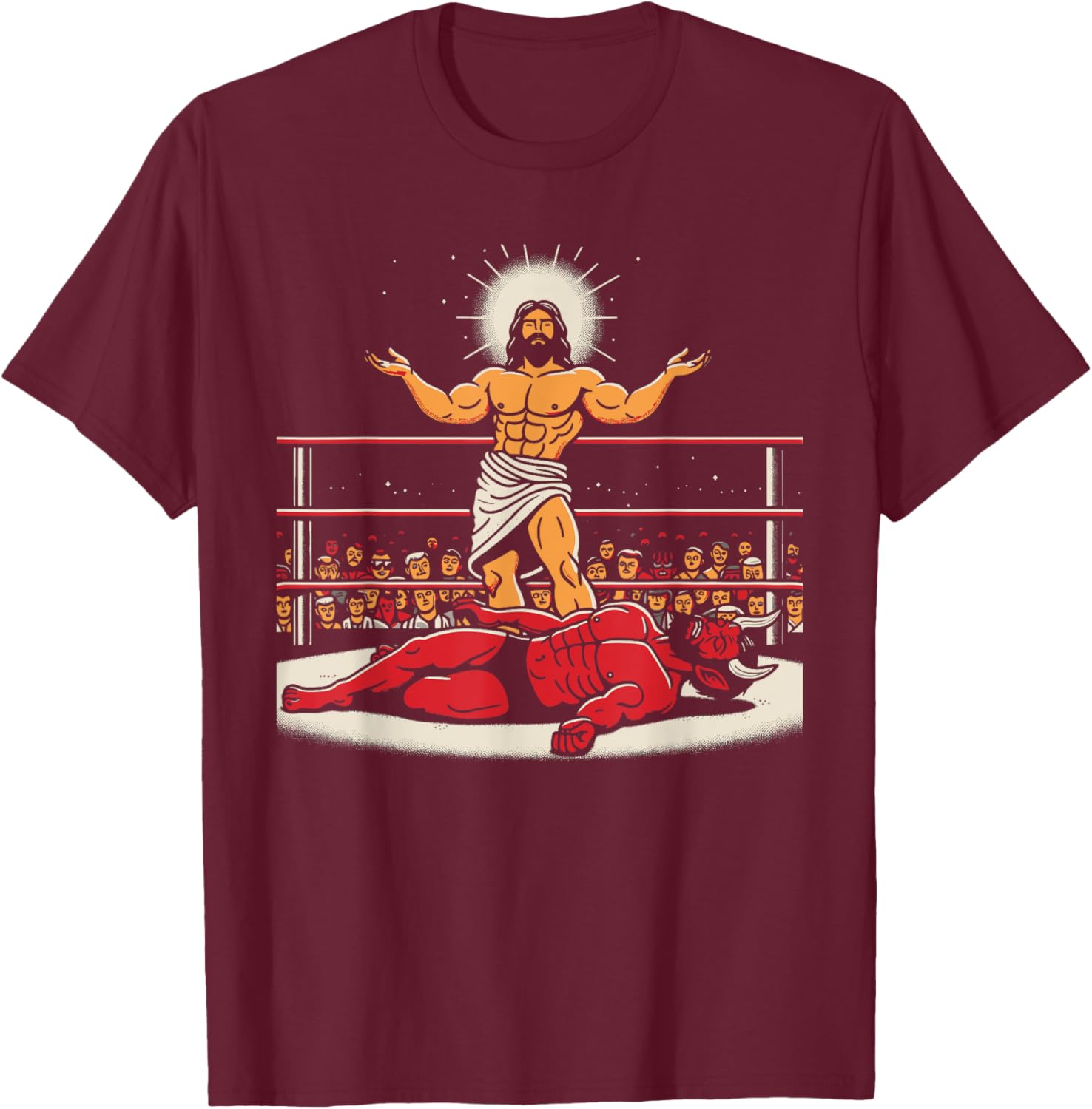 Jesus Wrestling Satan Funny Christian Humor Joke T-Shirt - T-Shirt | Maroon