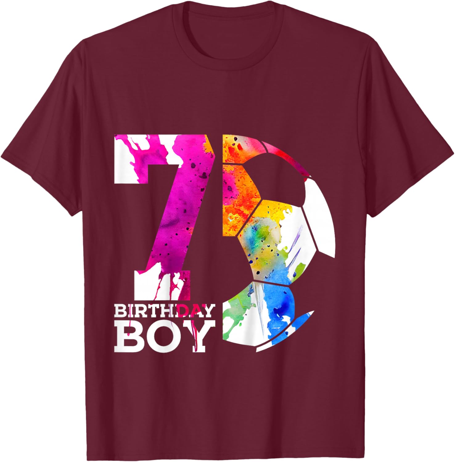 Kids 7 BIRTHDAY BOY SOCCER 7TH BIRTHDAY T-Shirt - T-Shirt | Maroon
