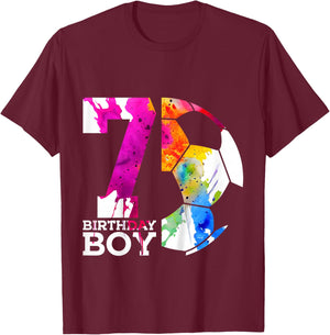 Kids 7 BIRTHDAY BOY SOCCER 7TH BIRTHDAY T-Shirt - T-Shirt | Maroon