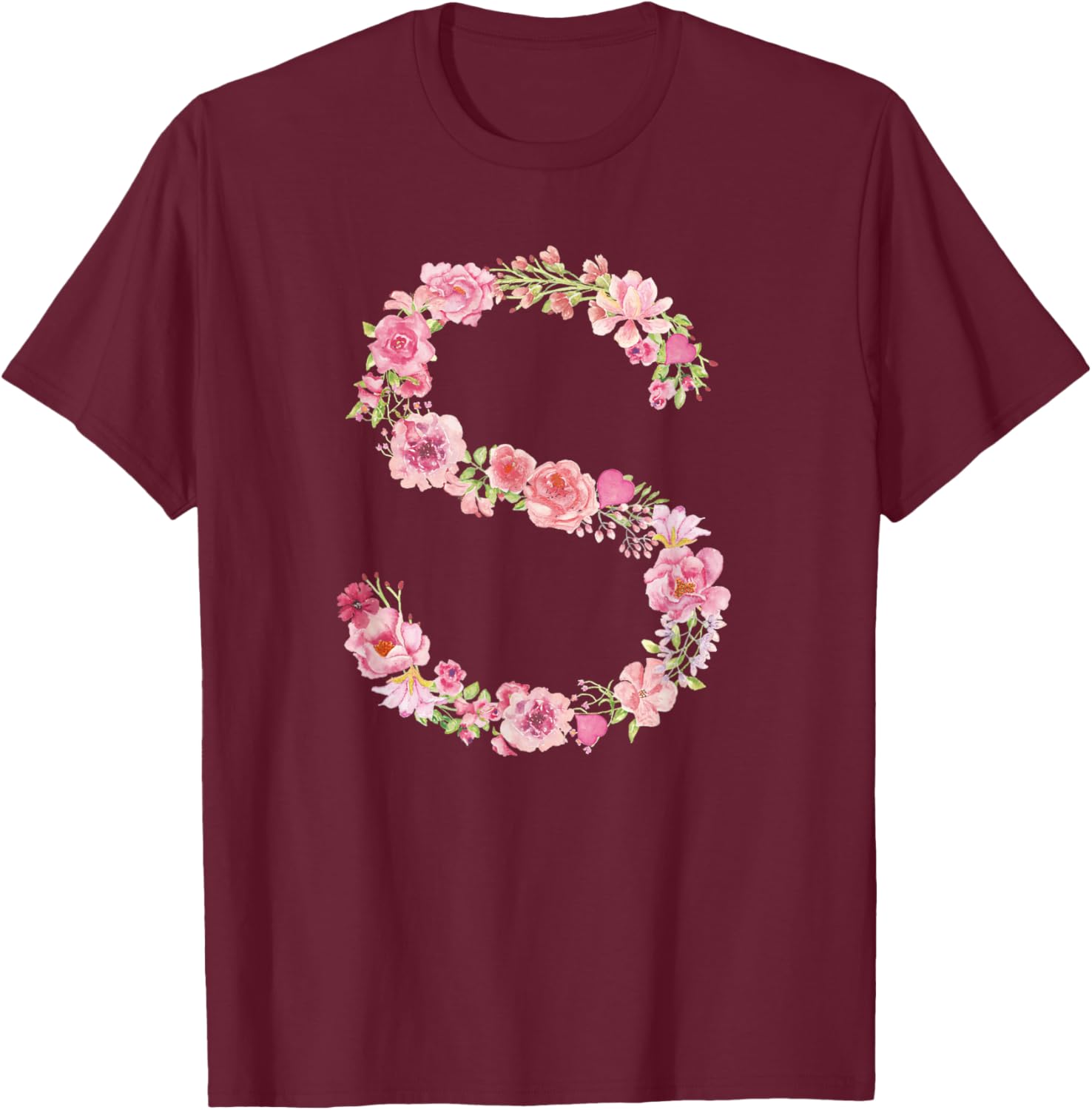 Cool Initial Alphabet Monogram Flowers Gifts Floral Letter S T-Shirt - T-Shirt | Maroon