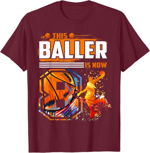 This Baller Is Now 8 Cool Basketball 8th birthday 8 yrs Old T-Shirt - T-Shirt | Maroon