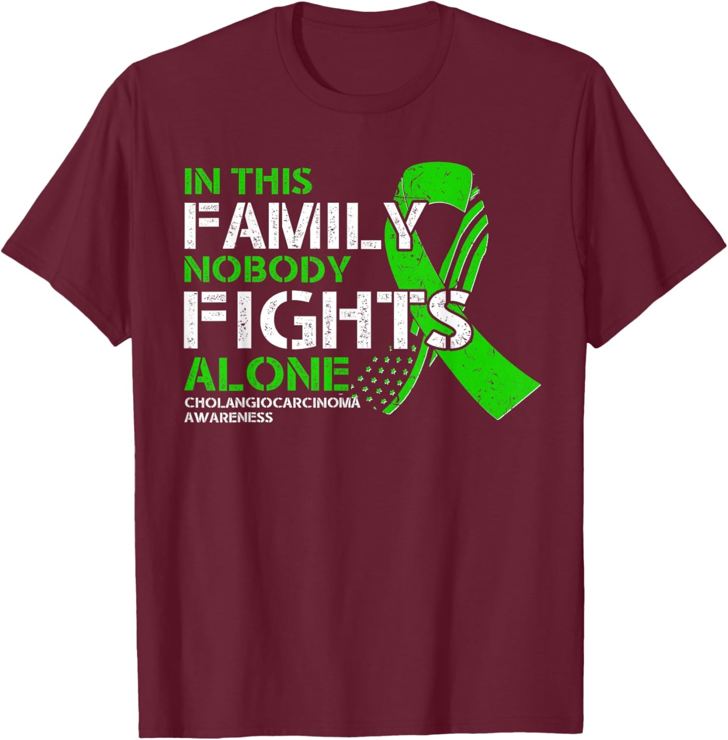Cholangiocarcinoma Awareness - American Flag Green Ribbon T-Shirt - T-Shirt | Maroon
