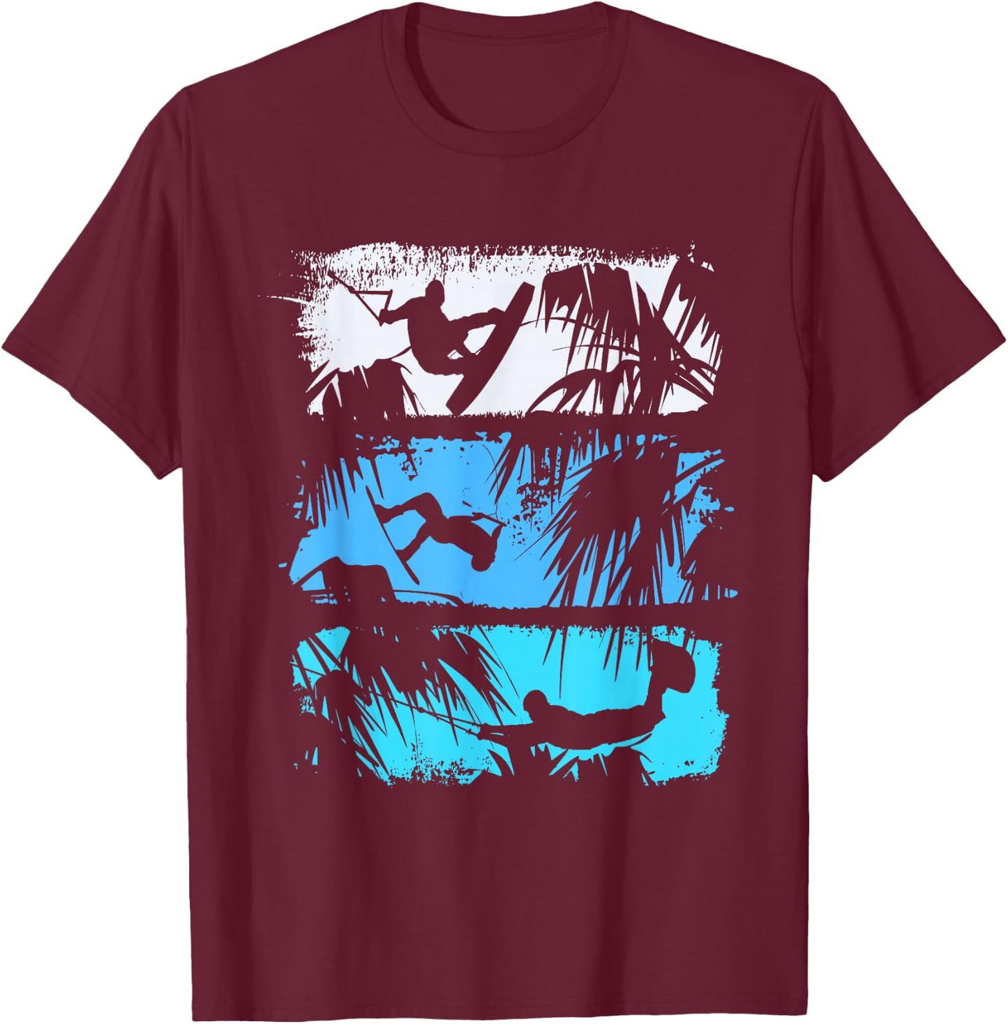 Wakeboard Lifestyle Vintage Design with Palm Trees in Logo Style T-Shirt - T-Shirt | Maroon