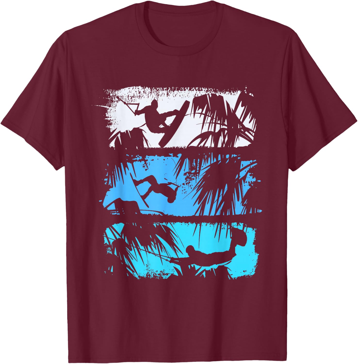 Wakeboard Lifestyle Vintage Design with Palm Trees in Logo Style T-Shirt - T-Shirt | Maroon