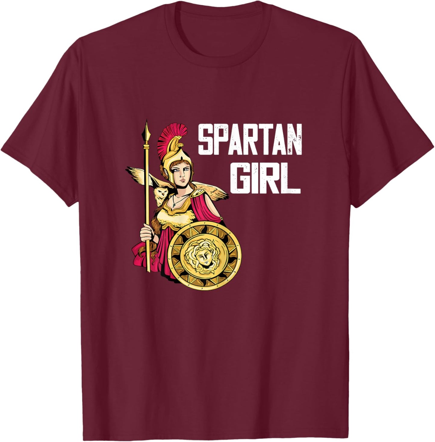 Spartan Girl Gladiator Warrior Ancient Greece Sparta Soldier T-Shirt - T-Shirt | Maroon
