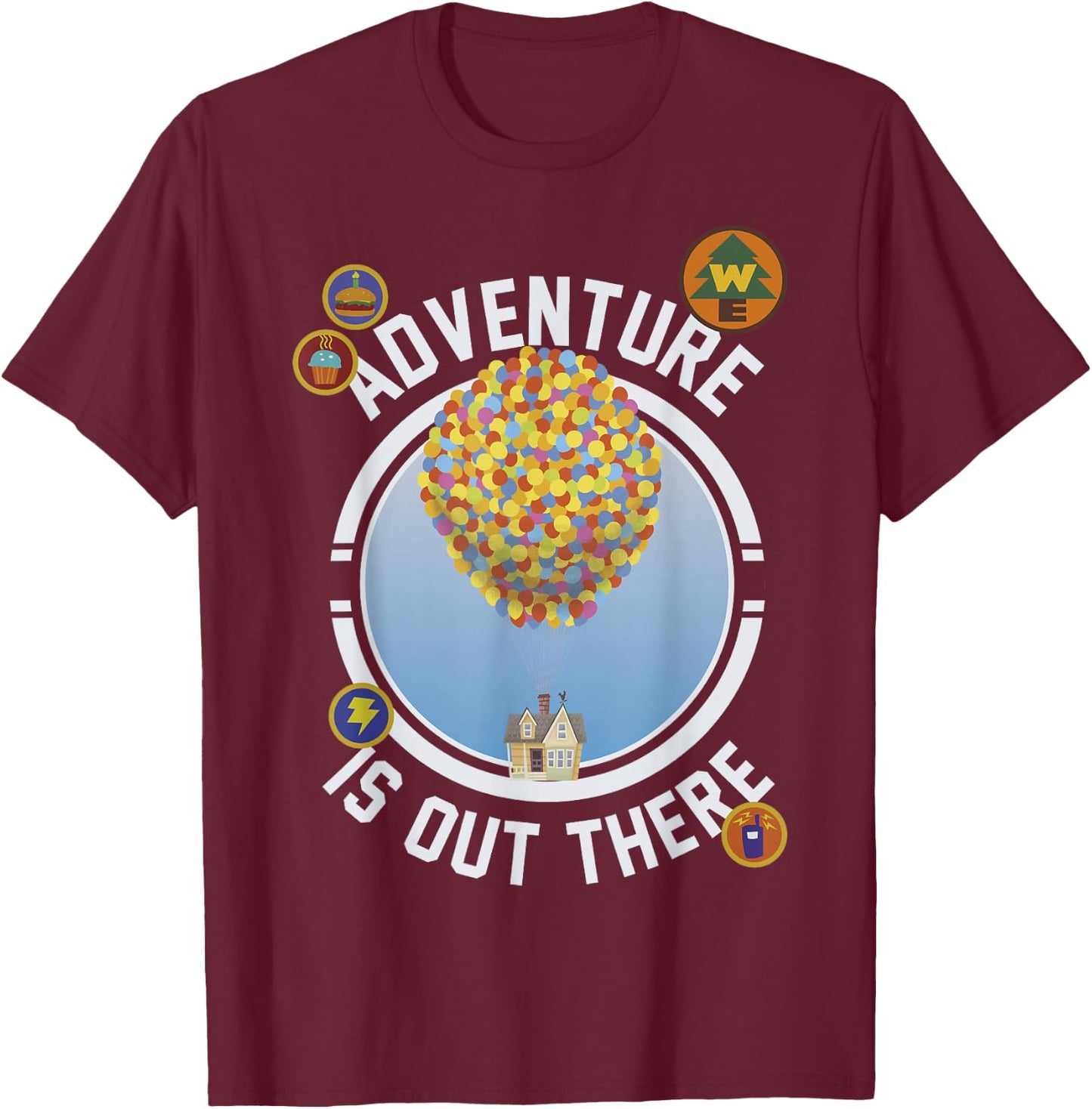 Disney Pixar Up Adventure House Circle Logo Graphic T-Shirt - T-Shirt | Maroon