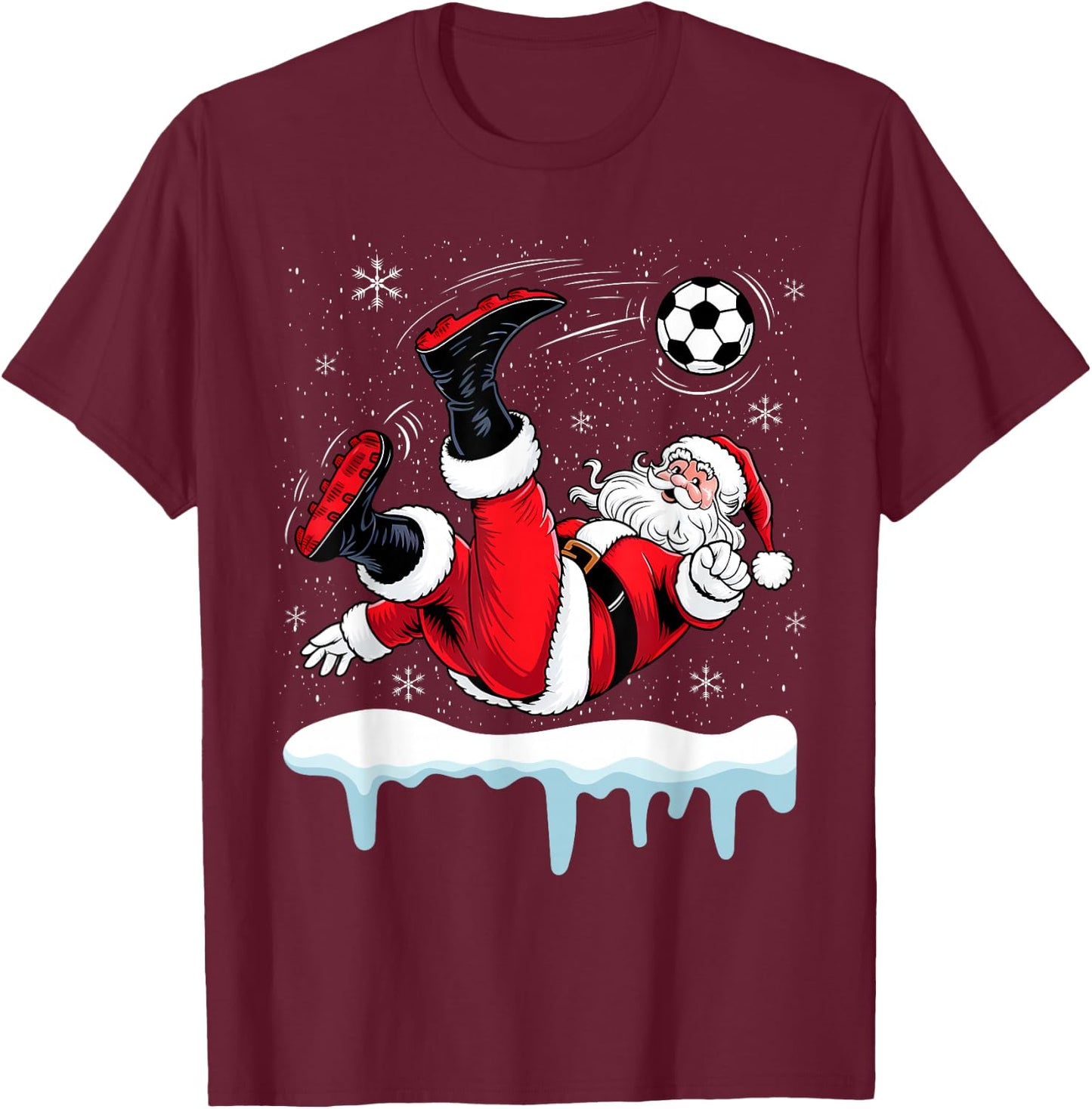 Christmas Santa Soccer Bicycle Kick Xmas Boys Men Ball Sport T-Shirt - T-Shirt | Maroon