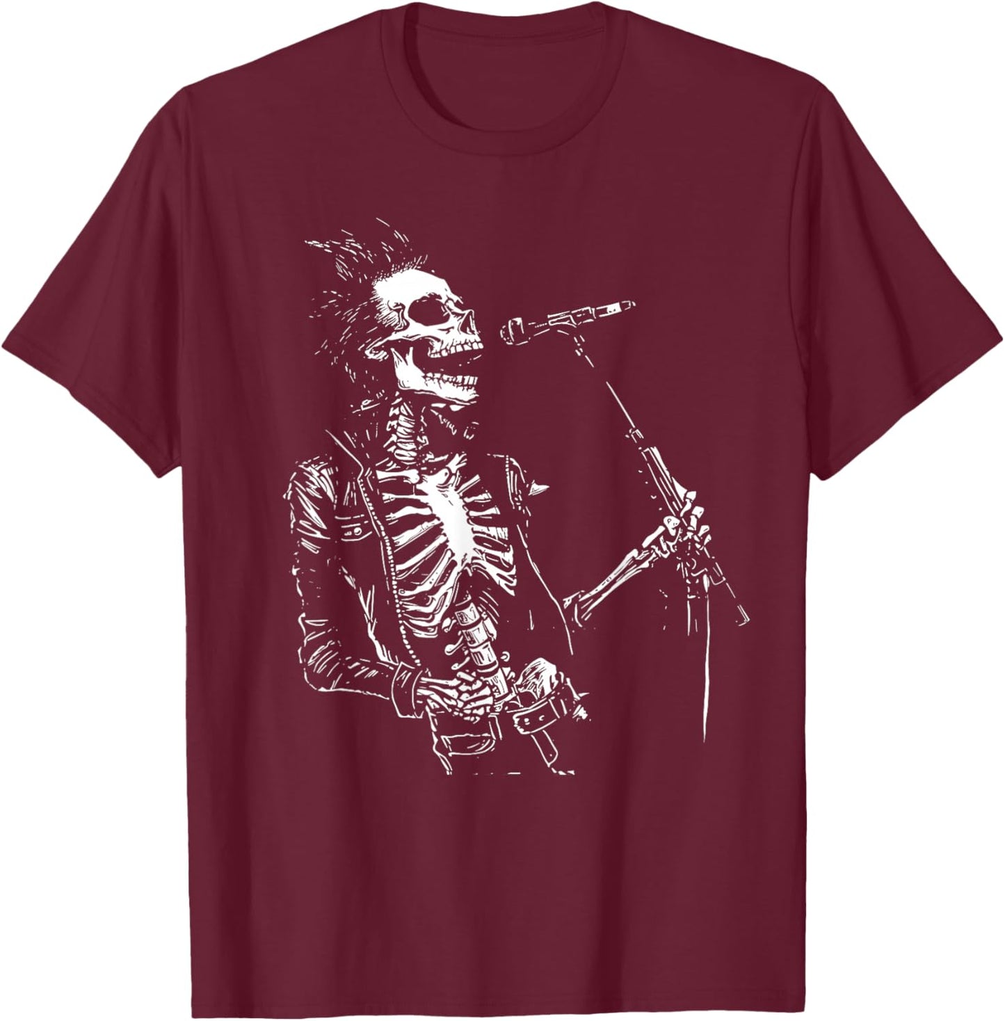Skeleton Guitar Guy Rock And Roll Band Rock On T-Shirt - T-Shirt | Maroon
