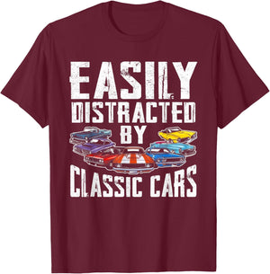 Easily Distracted By Classic Cars T-Shirt - T-Shirt | Maroon