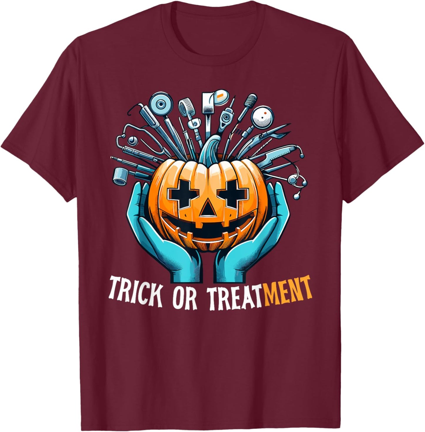 Trick Or Treatment Nurse Halloween Paramedic Medical Funny T-Shirt - T-Shirt | Maroon
