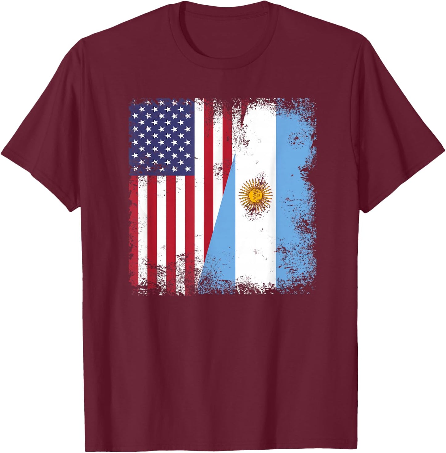 Half Argentinian Flag | Vintage Argentina USA Gift T-Shirt - T-Shirt | Maroon