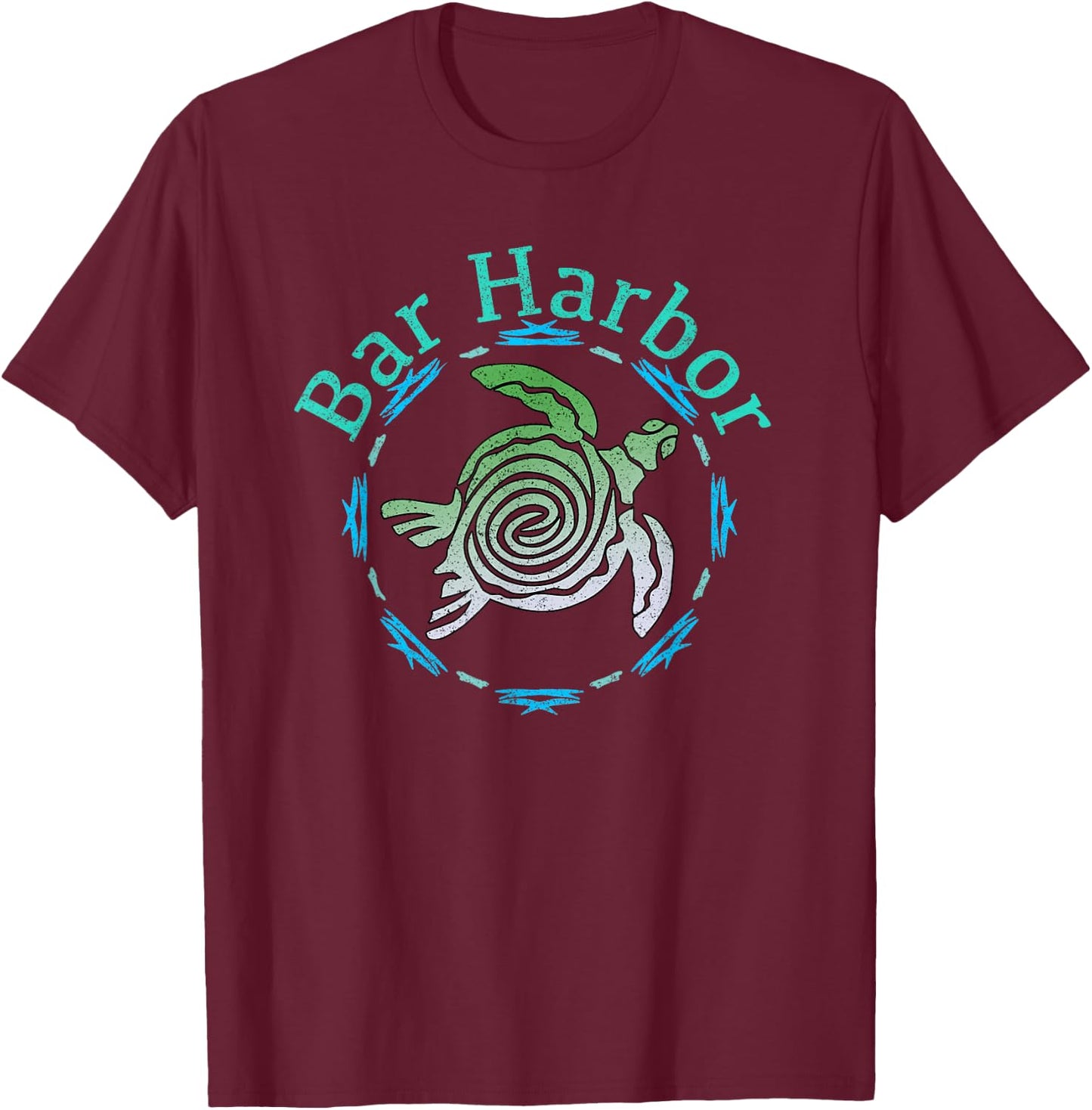 Bar Harbor Maine Vintage Tribal Turtle Gift T-Shirt - T-Shirt | Maroon