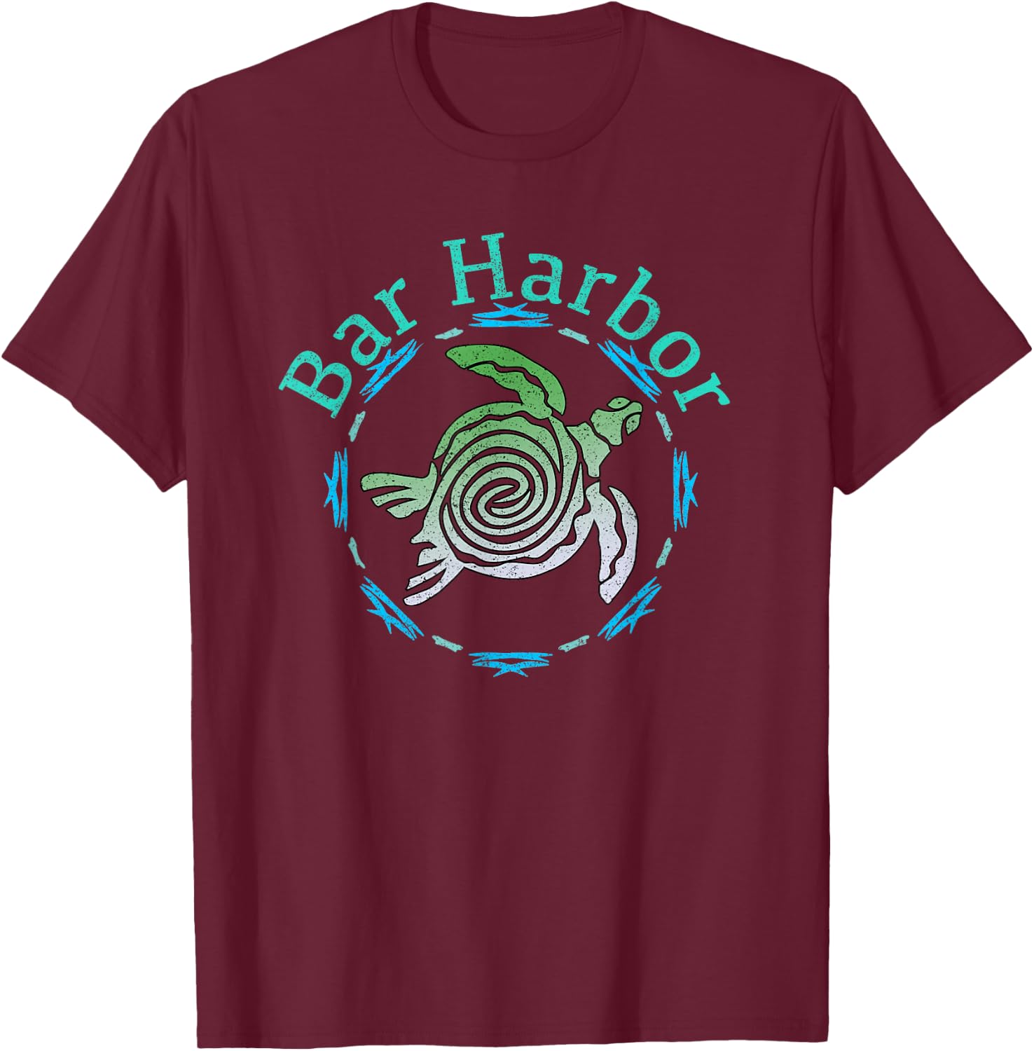 Bar Harbor Maine Vintage Tribal Turtle Gift T-Shirt - T-Shirt | Maroon