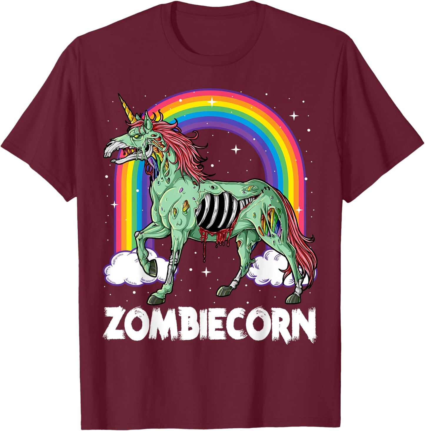 Zombiecorn Zombie Unicorn Halloween Women Girls Rainbow T-Shirt - T-Shirt | Maroon