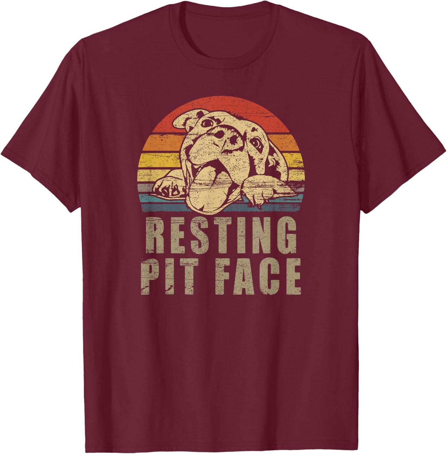 Pitbull Love - I Love My Pit Retro Vintage Resting Pit Face T-Shirt - T-Shirt | Maroon